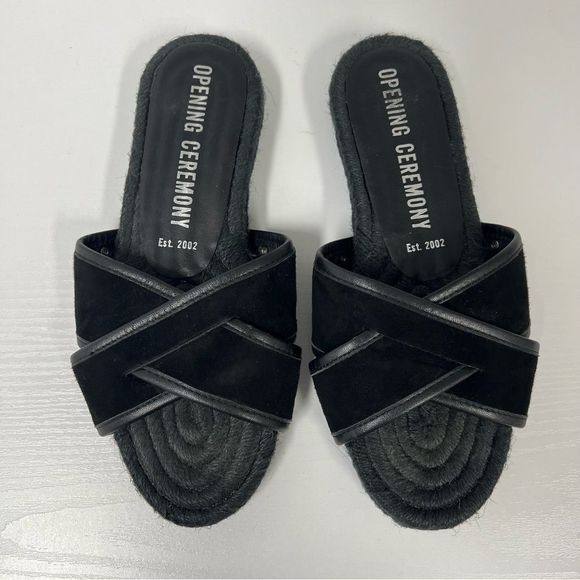 Opening Ceremony Shoes - Opening Ceremony Black Suede Alixx Espadrille Slides 37 7